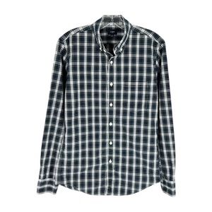 J Crew Factory Tartan Plaid Shirt Mens Size Small Blue Green Cotton Button Down